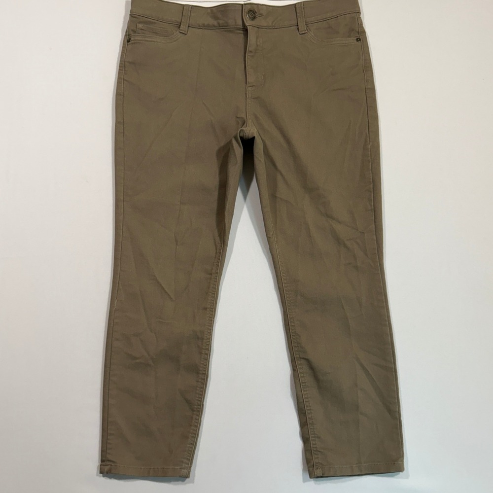 Liz Claiborne Womens 14PS Sara Slim Leg Pants Khaki Mid Rise Short Petite